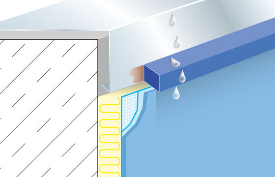 Abtropfprofil oder Wassernase an Attikablech über Wärme-Dämm-Verbund-System (WDVS).